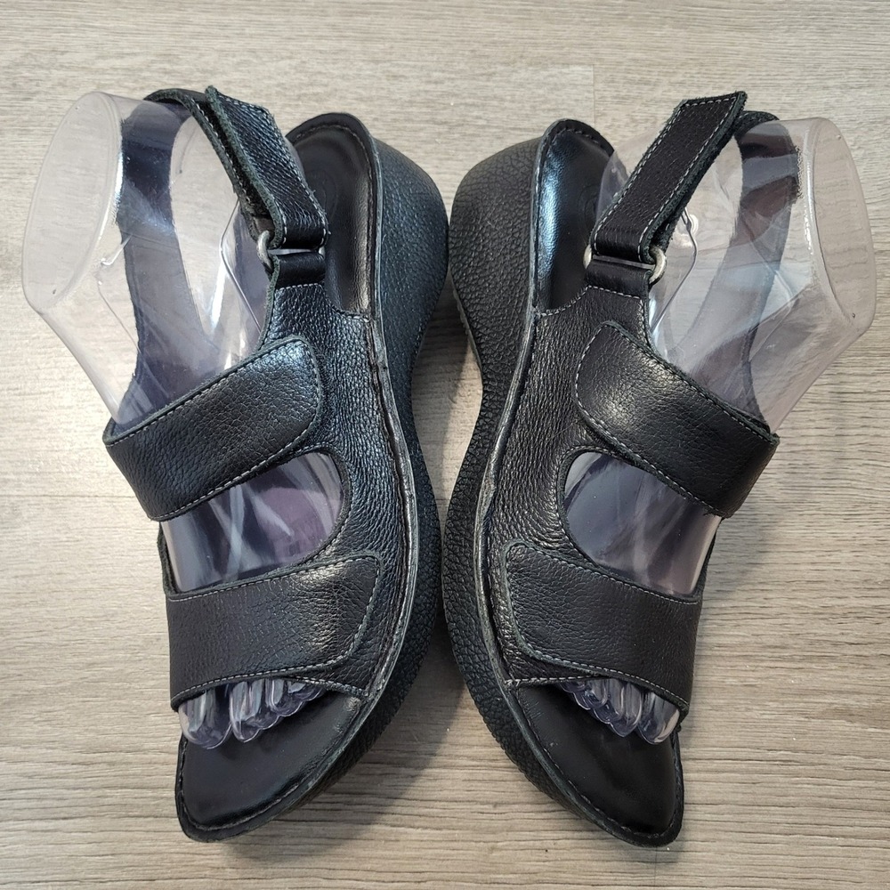 Nurture Mezzo Black Leather Wedge Sandals Brazil Platform Slingback Womens 8